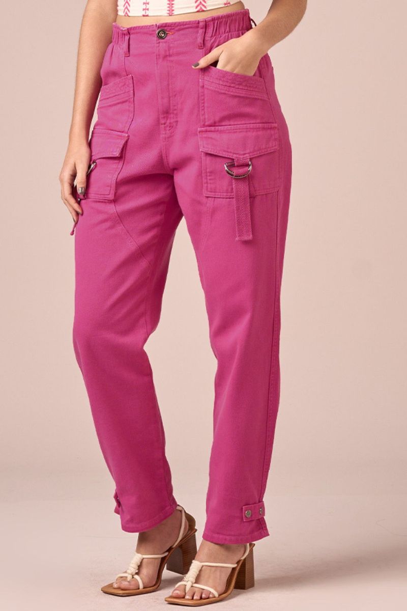 CALCA SARJA BOLSO FIVELAS - ROSA