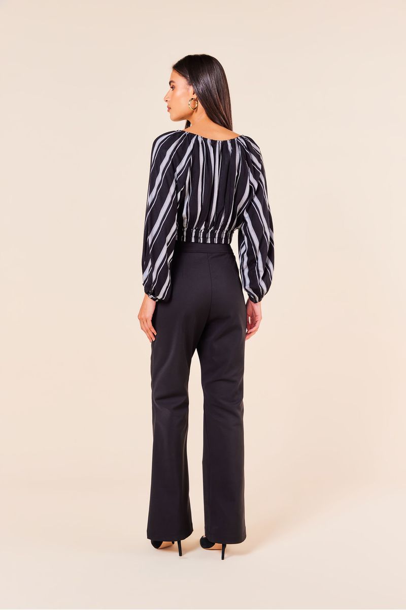BLUSA VISCOSE COM LISTRAS LUREX -PRETO