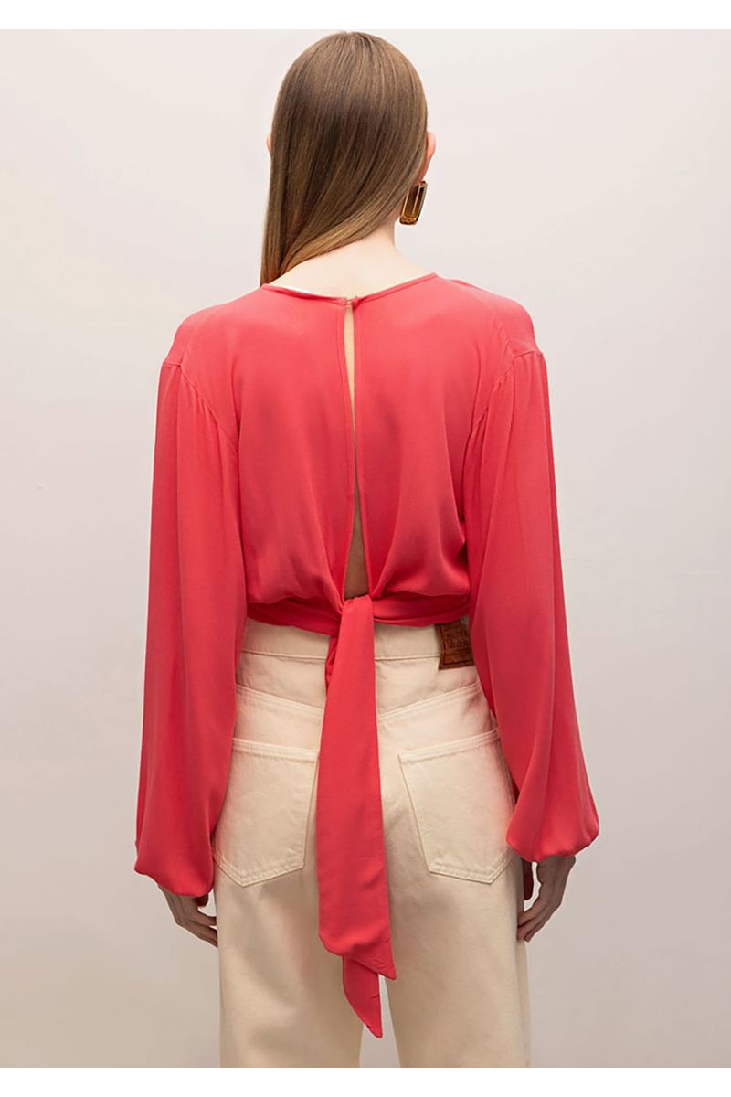 Blusa Iódice Gola Alta Manga Longa Abertura Frente Rosa