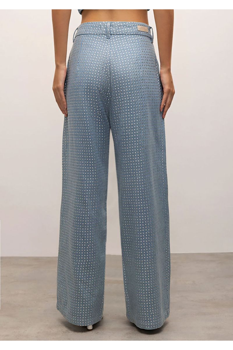 Calca Iódice Wide Cós Alto Com Termocolante Jeans