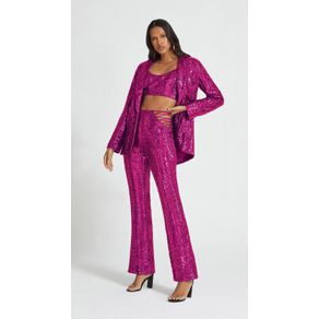 Calça Morena Rosa Boot Cut Cós Alto Detalhe Paetê Pink 38