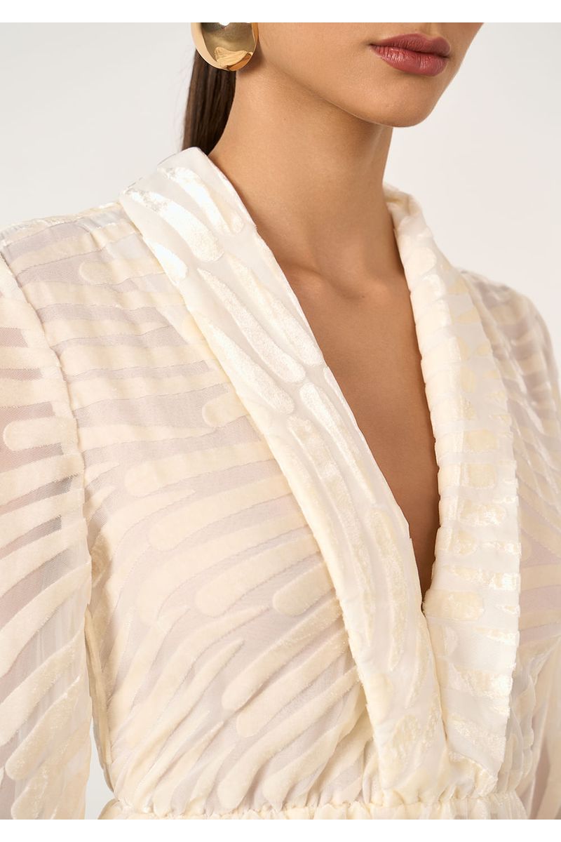 Blusa Iódice Decote V Manga Longa Detalhe Elástico Bege