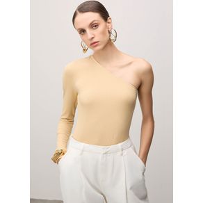 Blusa Iódice Ombro Só Manga Longa Detalhe Decote Bege G