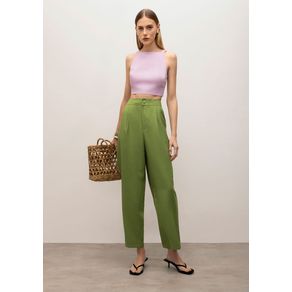Calça Iódice Cenoura Cós Alto Bolso Faca Verde 34