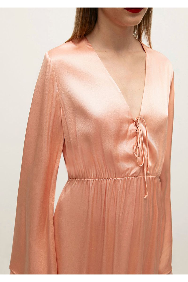 Vestido Iódice Midi Decote V Com Amarração Rosa