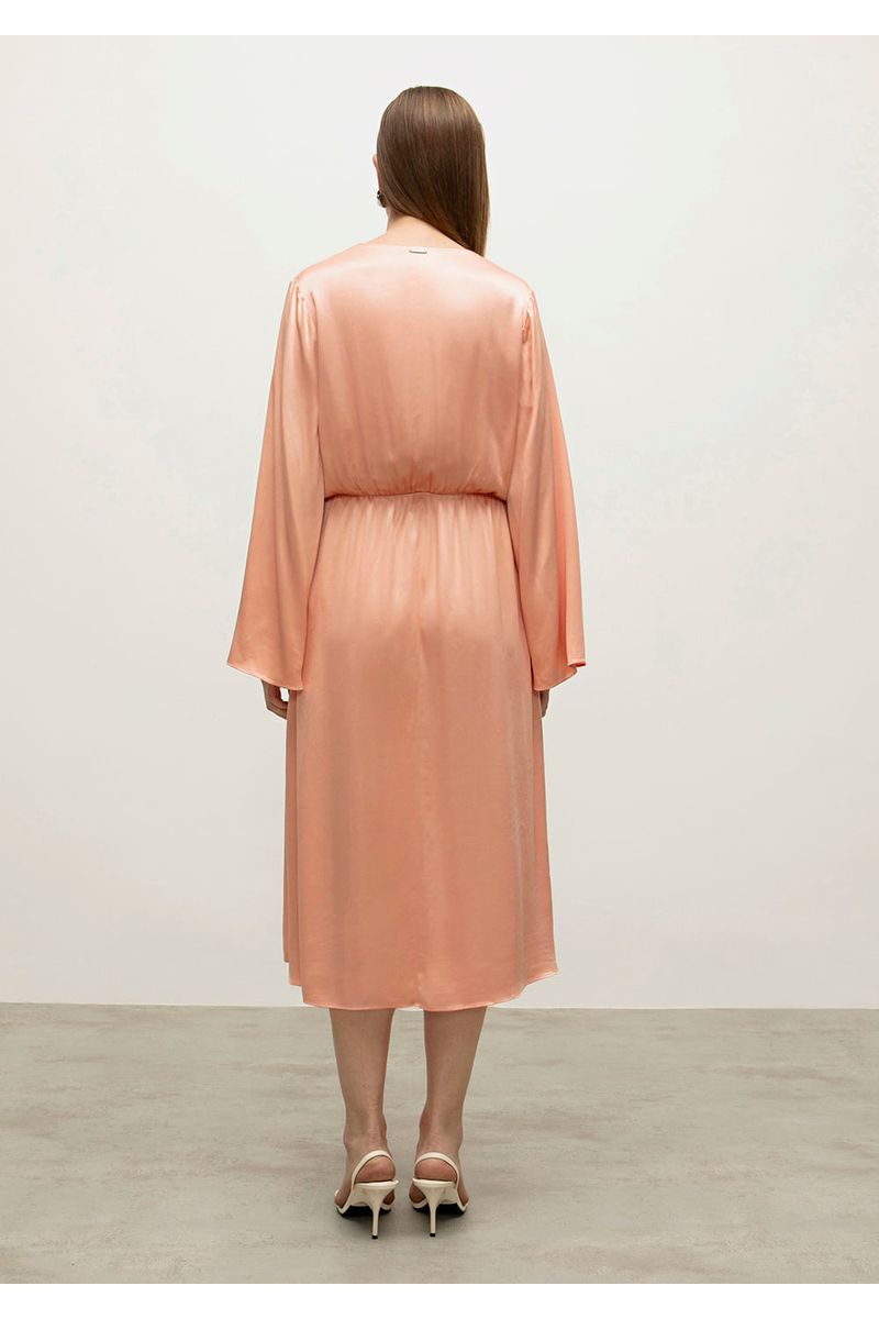 Vestido Iódice Midi Decote V Com Amarração Rosa