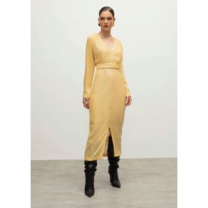 Vestido Iódice Longo Decote V Com Fenda Bege M