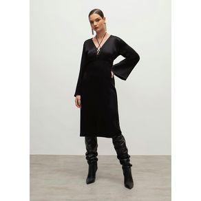 Vestido Iódice Midi Decote V Com Amarração Preto P