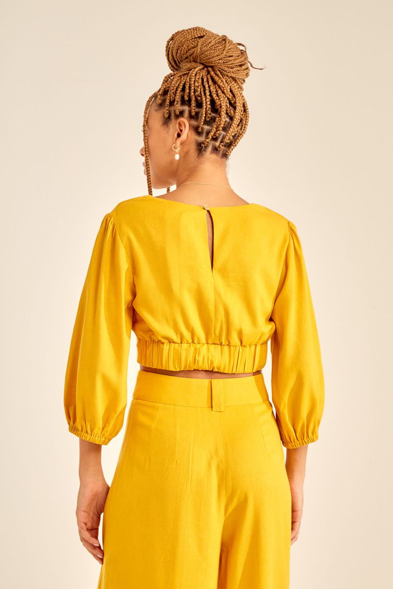 Blusa Linho Alça Franzida - Amarelo Intenso