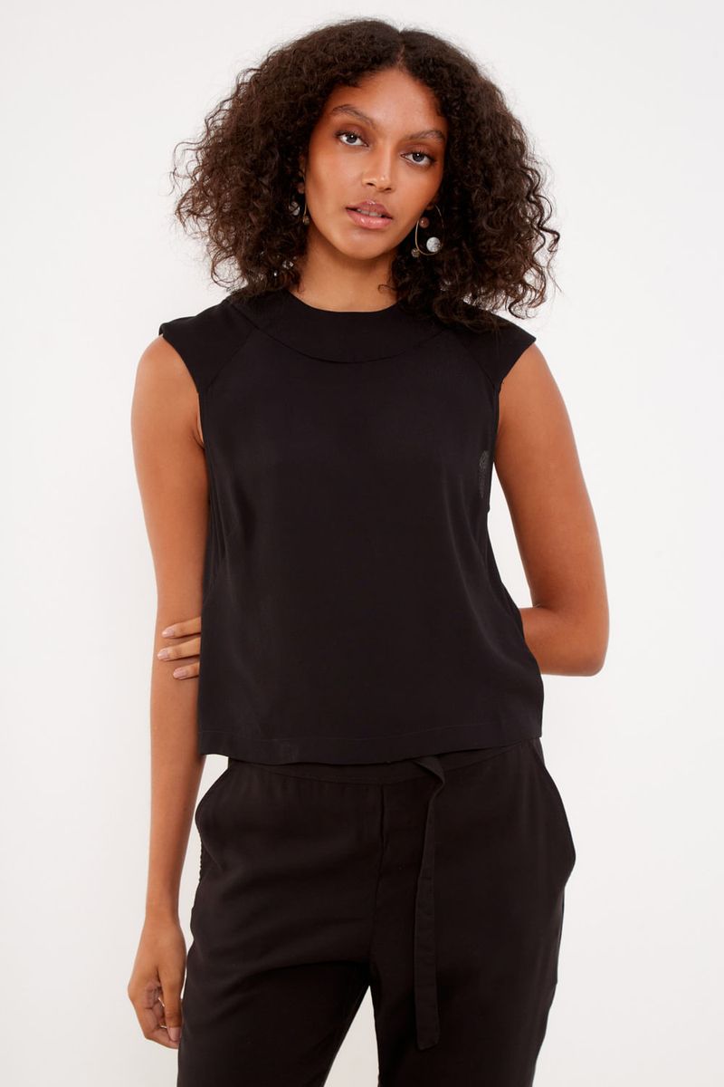 Blusa Casual Mix Malha - Preto