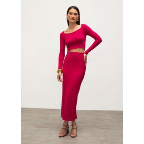 Saia Iódice Midi Reta Com Fenda Pink