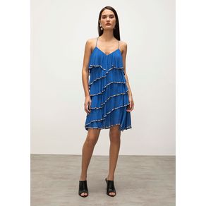 Vestido Iódice Curto Decote V Bordado Azul M