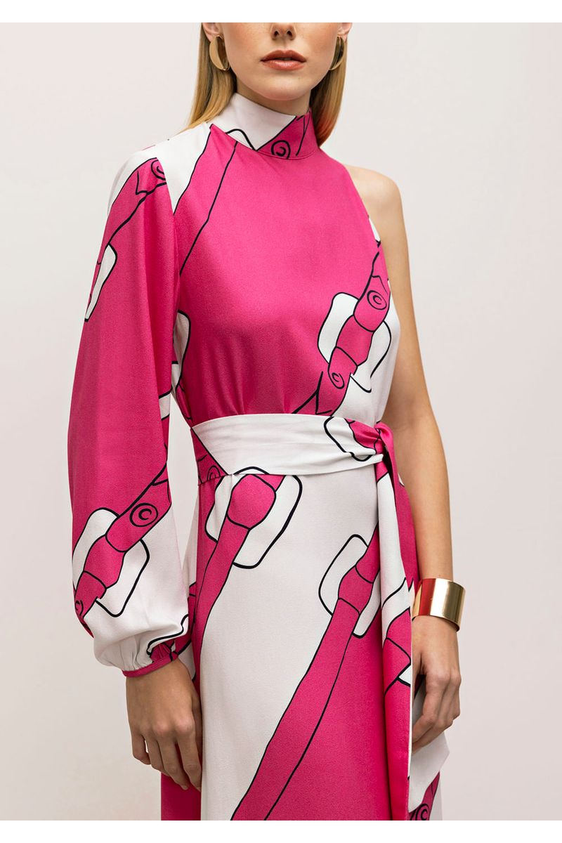 Vestido Iódice Midi Decote Redondo Com Faixa Pink