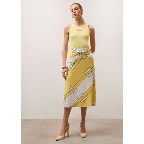 Saia Iódice Midi Reta Detalhe Cós Amarelo