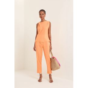 Calça cambraia elástico costas laranja pessego 38