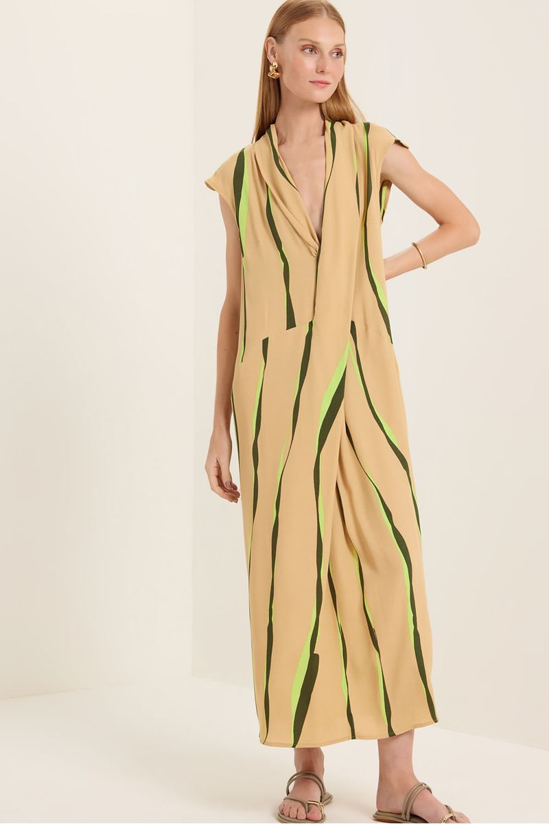 Vestido decote areias bege granola