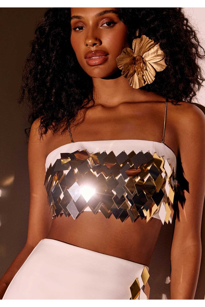 Top Cropped De Alças Finas Com Aplicações