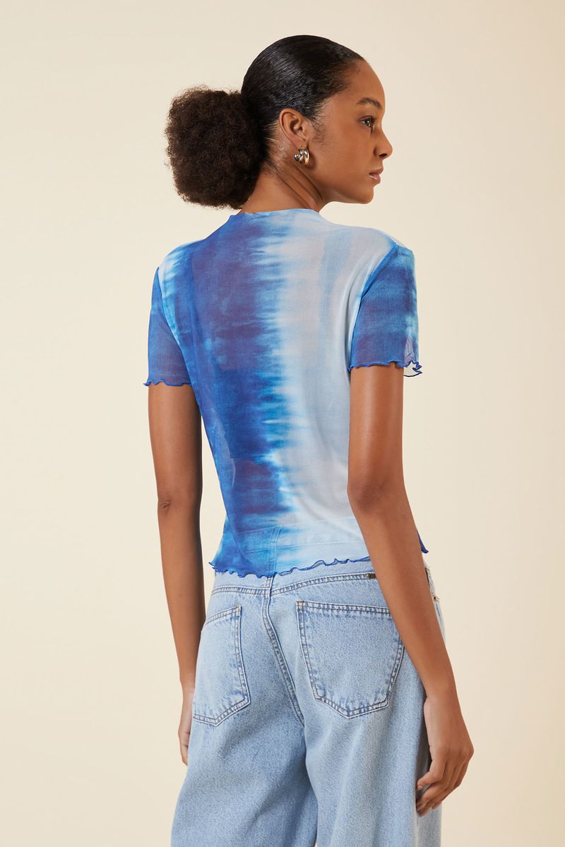 BLUSA MANGA CURTA DE TULE ESTAMPA AL MARE