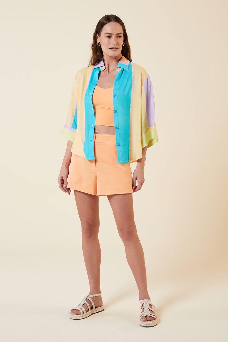 CAMISA COM MANGAS 7/8 ESTAMPA LISTRA AQUARELADO