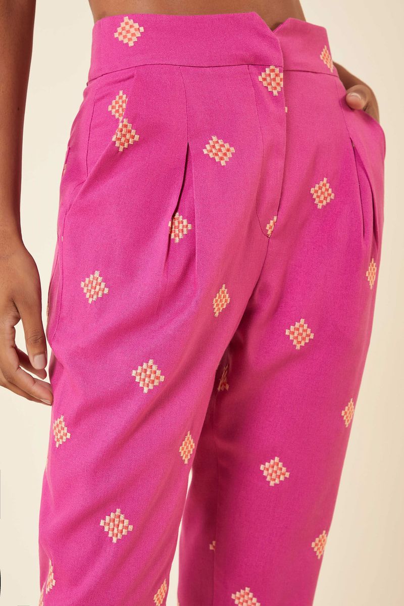 CALCA LINHO CENOURA BORDADA ROSE