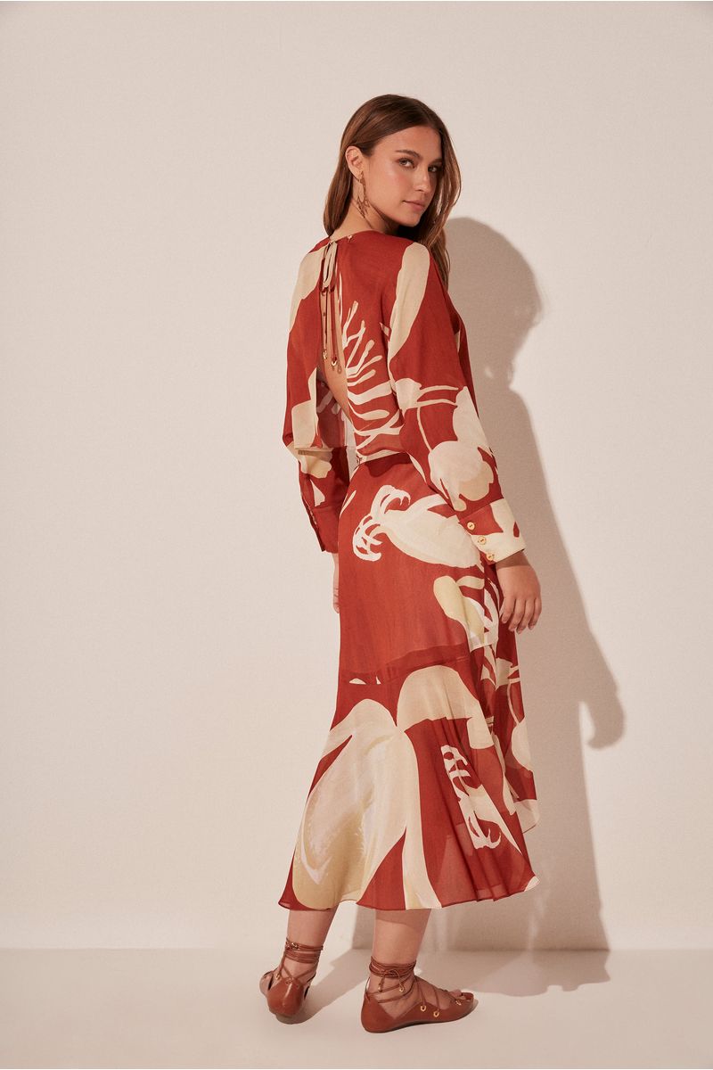 Blusa Manga Longa Floral Bicolor