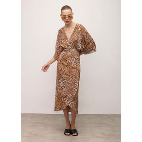 Vestido Iódice Midi Decote V Estampado Marrom