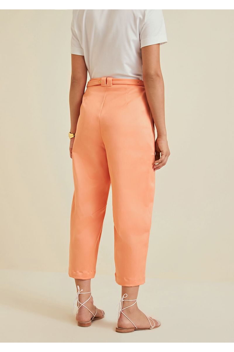 Calça Morena Rosa Pantacourt Cós Alto Com Cinto Rosa