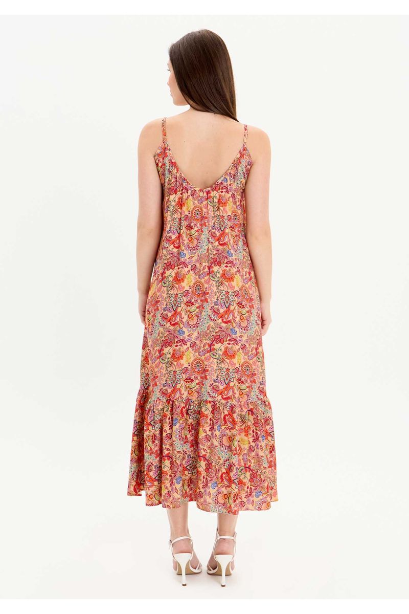 Vestido Estampado De Alças Com Babado Na Barra