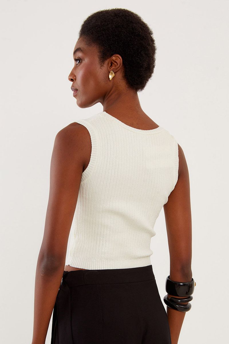 Blusa Tricot Canelada Foil - Off White