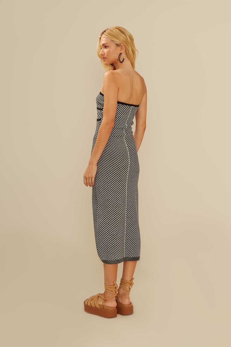 Vestido S/ Alça Tricot Midi - Preto