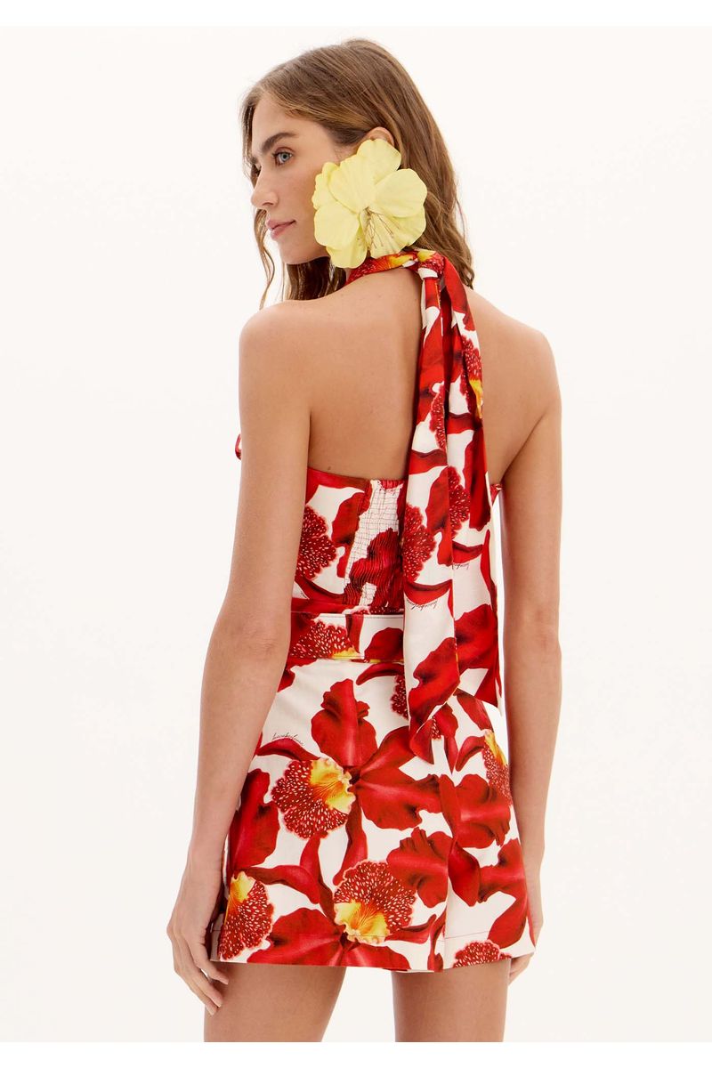 Top Cropped Frente Única Estampado Com Aplique De Flor
