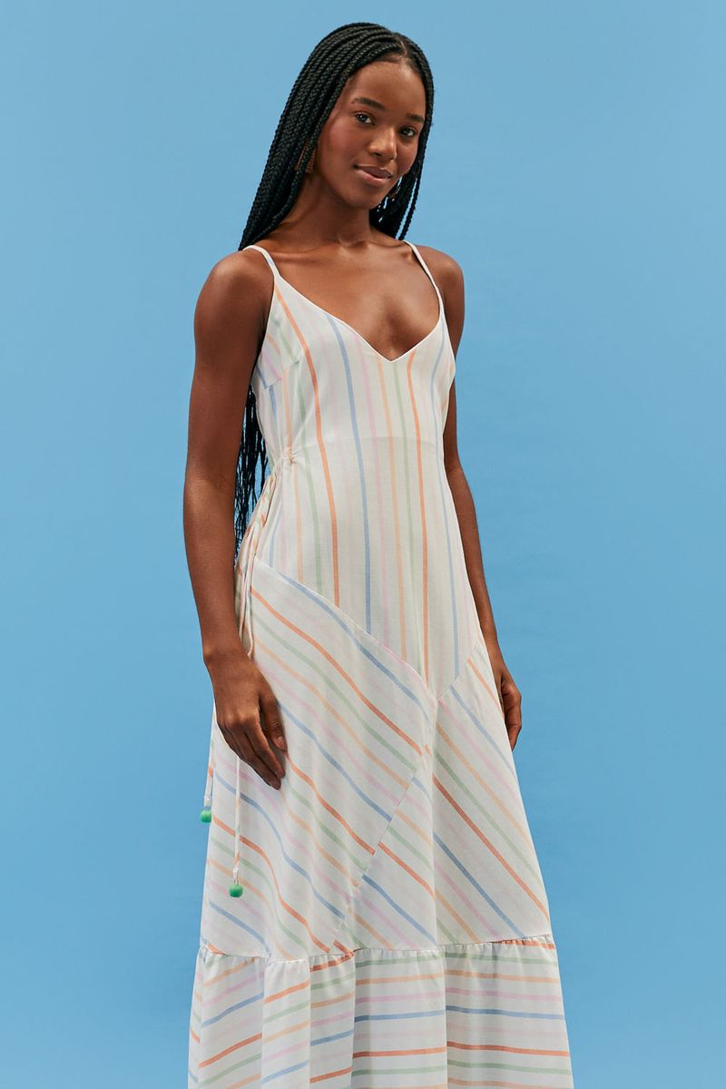 Vestido Tecido Listras Irregular - Listrado