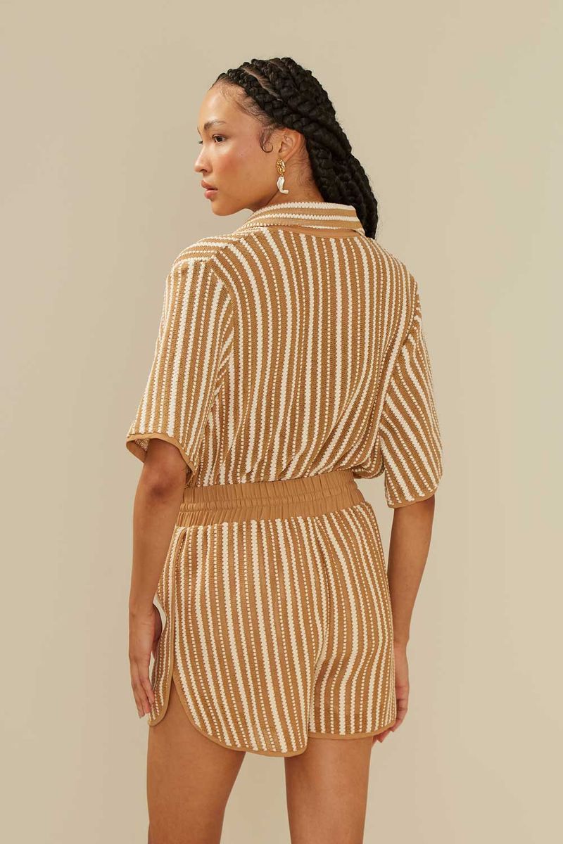 Short Malha Listras Texturas - Listrado Almond