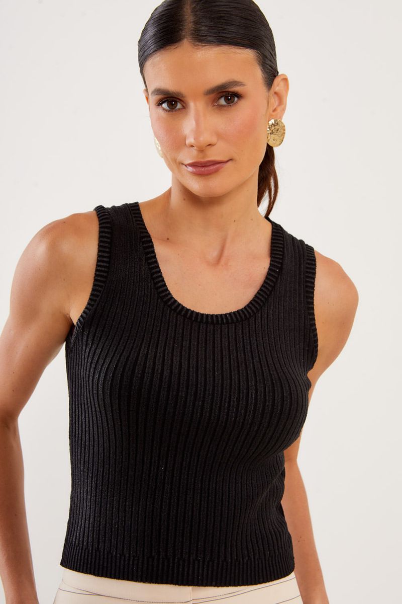 Blusa Tricot Canelada Foil - Preto