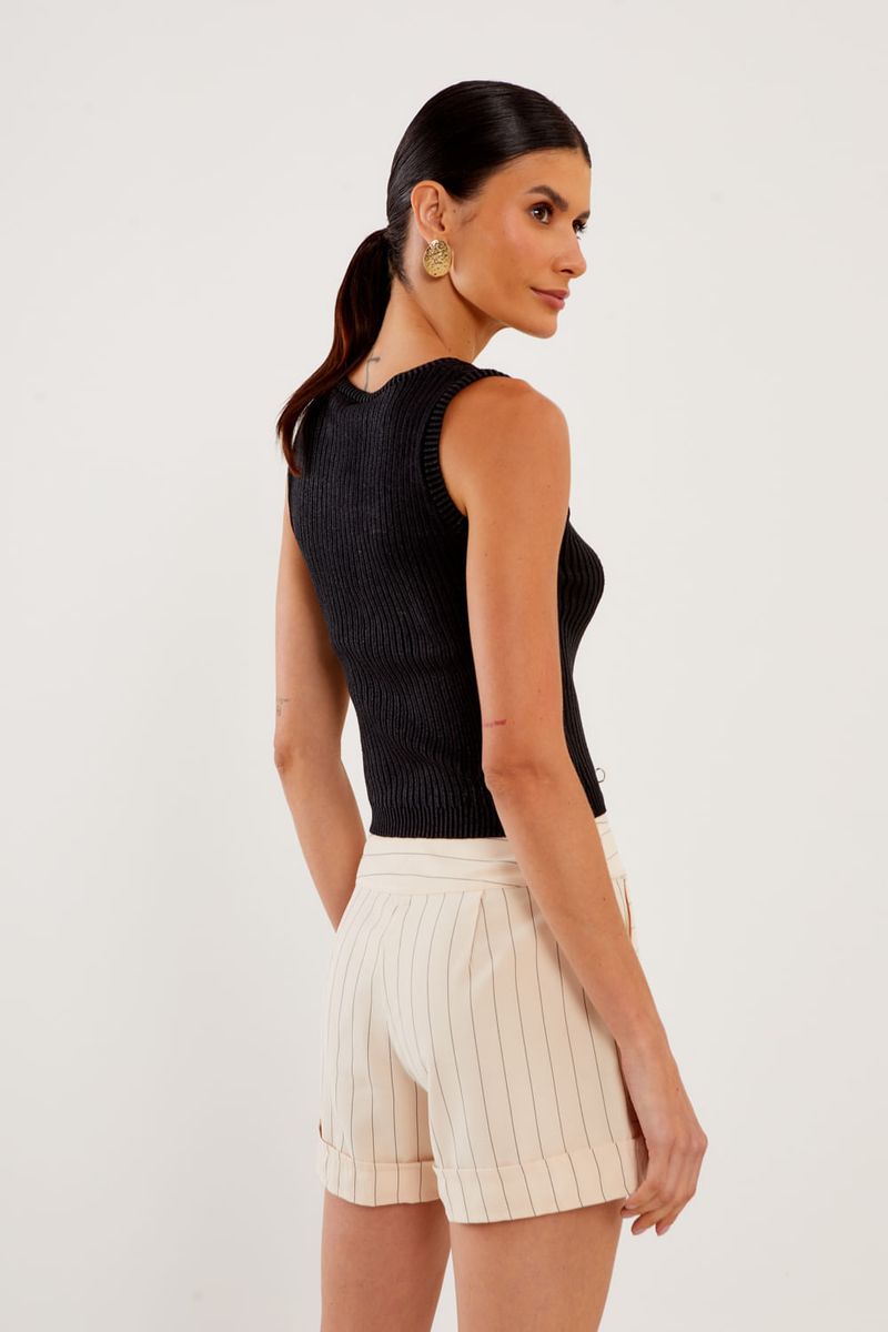 Blusa Tricot Canelada Foil - Preto
