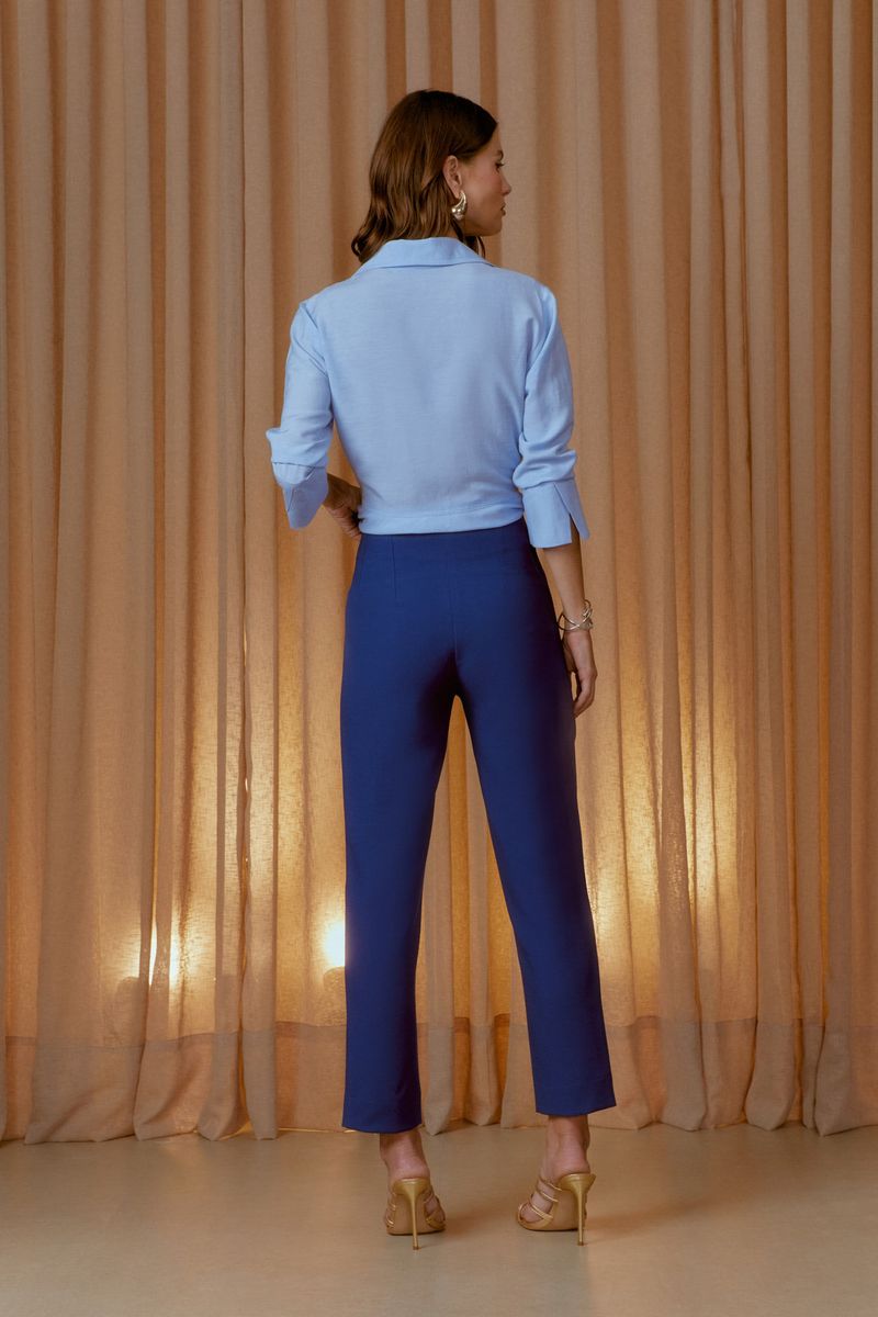 Calça Pregas Bolso Lateral - Azul Diana