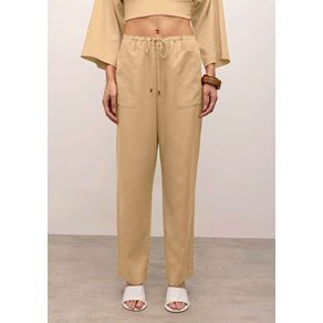 Calça Iódice Reta Cós Alto Com Amarril Marrom