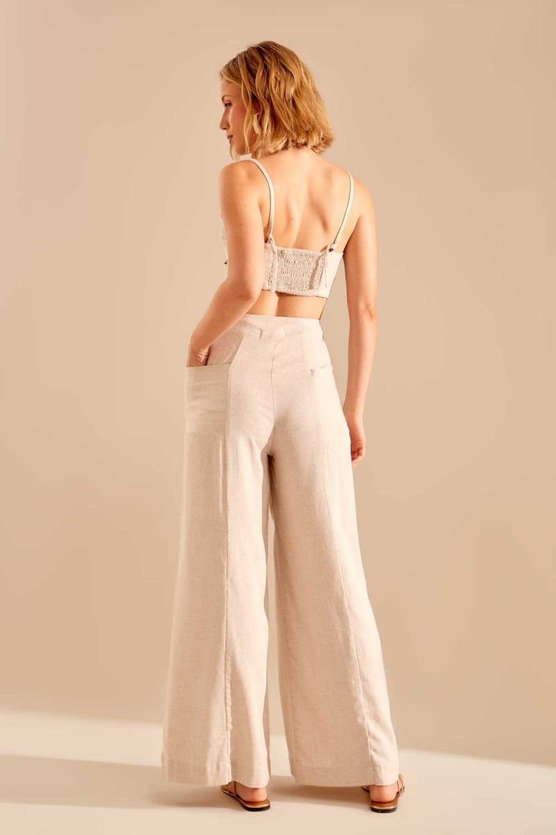 Pantalona Tecido Recortes Linho - Cru