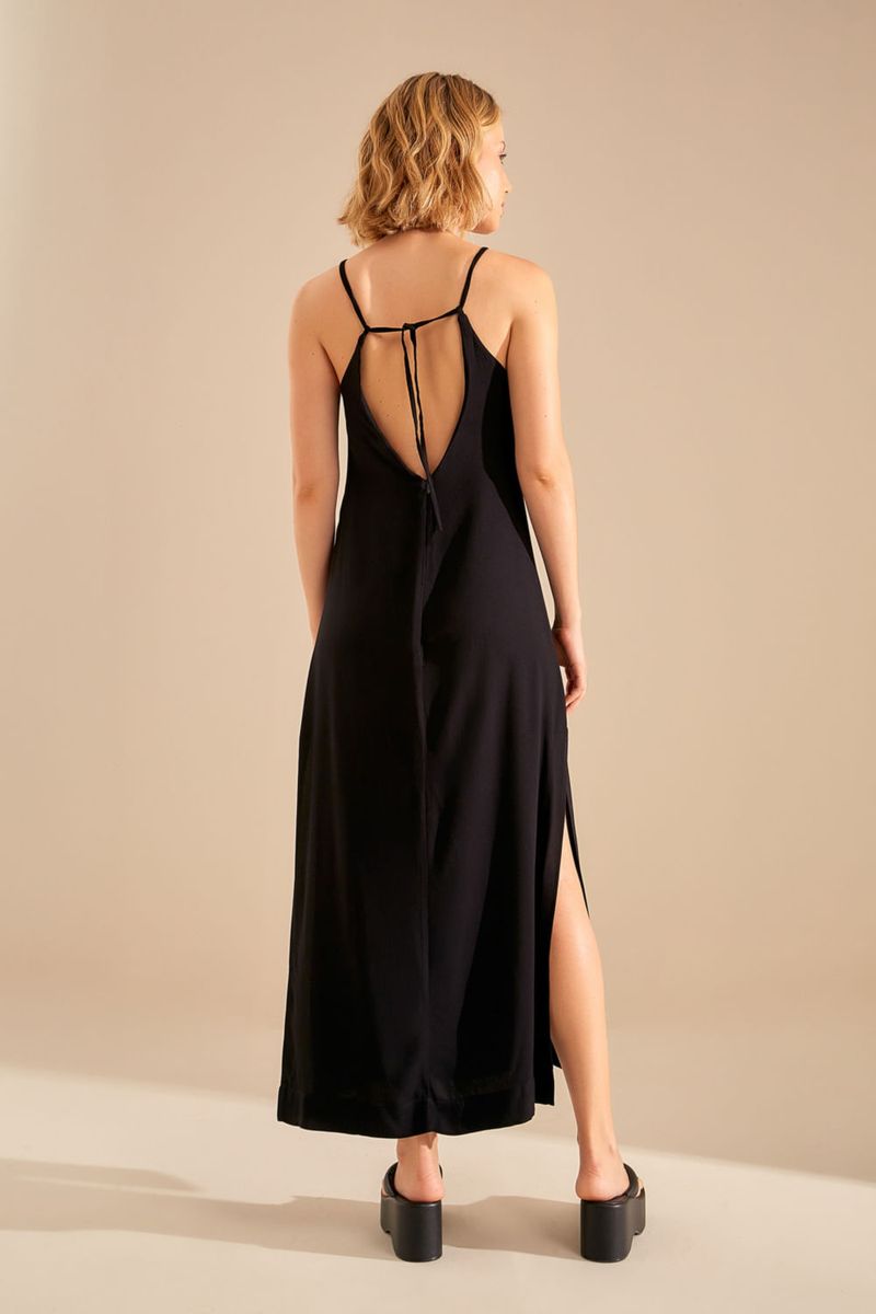 Vestido Midi Pregas Ponteira - Preto