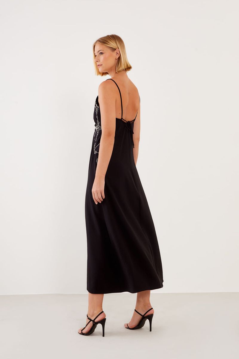 Vestido Longo Busto Bordado - Preto