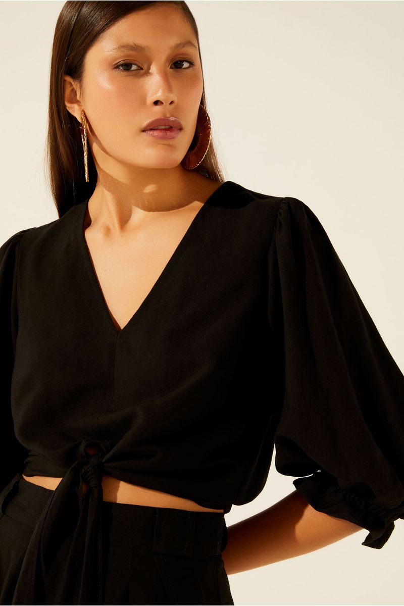 Top Cropped com Amarração Selva P&B