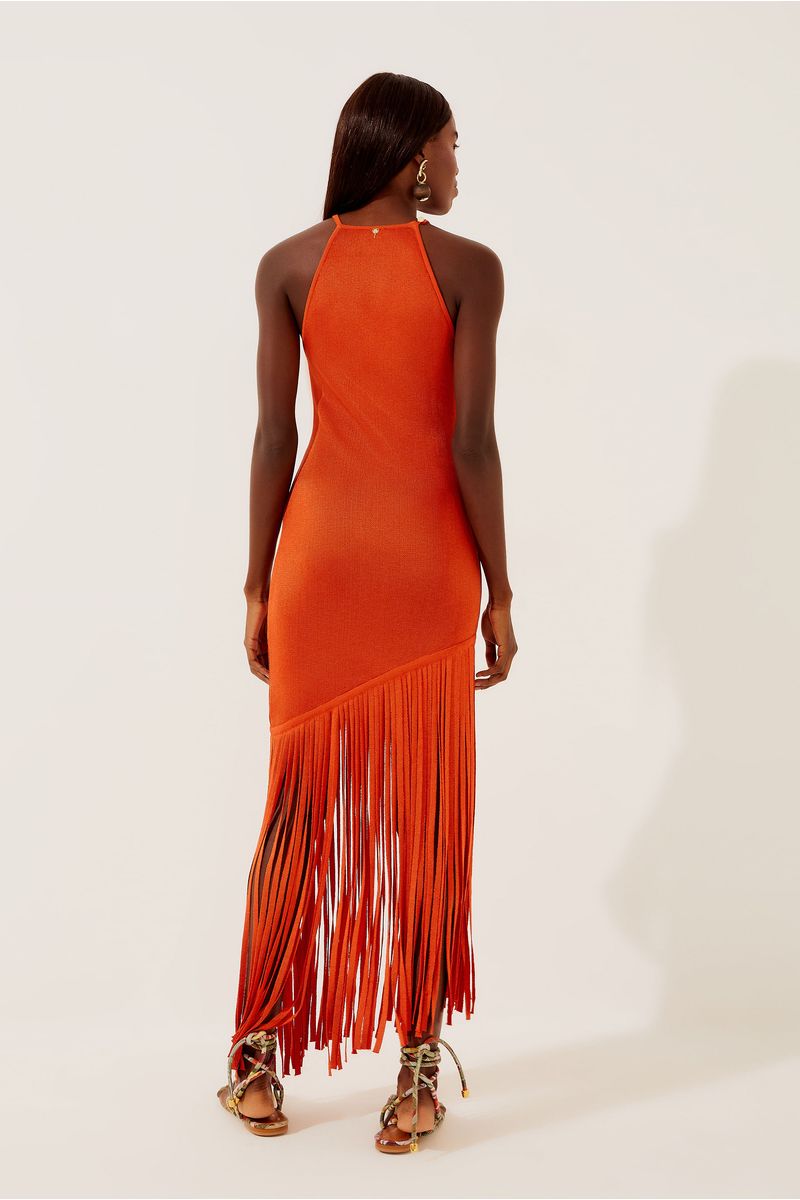 Vestido Midi Com Franjas Tricot Palmeira