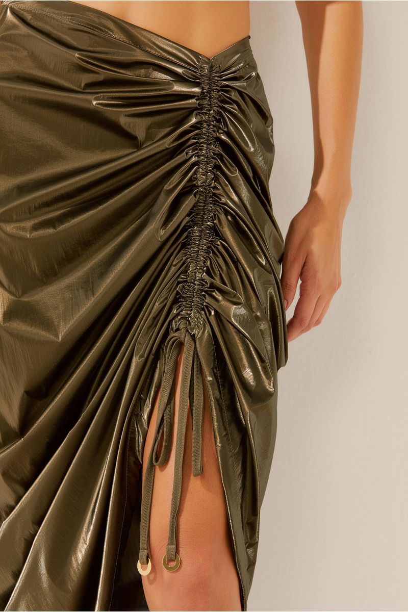 Saia Midi Drapeada Folhagem Casual