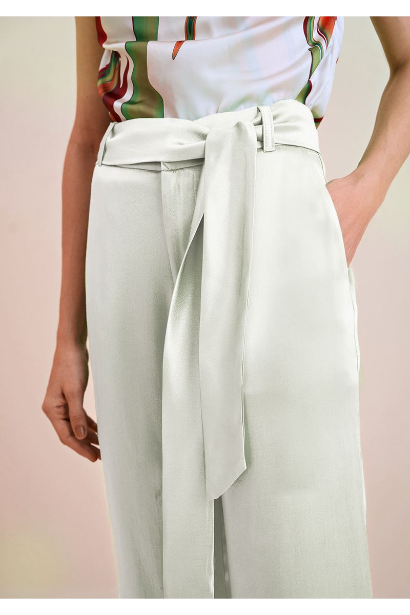 Calça Morena Rosa Wide Cós Alto Com Bolso Off White