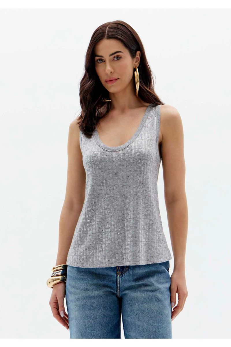 Blusa Regata Tricot Com Aplicação