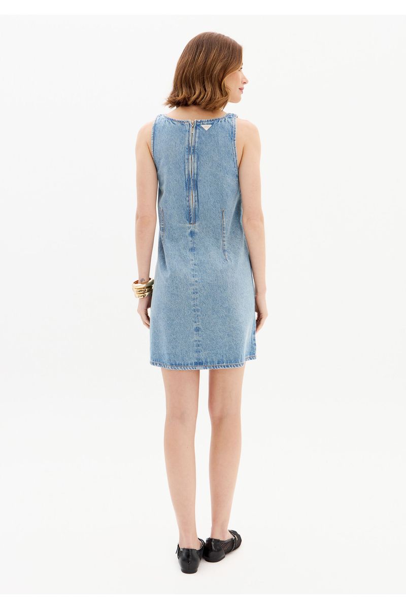 Vestido Jeans Curto Com Brilhos Frontais