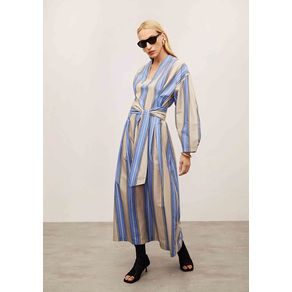 Vestido Iódice Solto Decote V Manga 7 Oitavos Midi Azul P