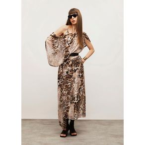 Vestido Iódice Solto Decote V Sem Manga Longo Marrom