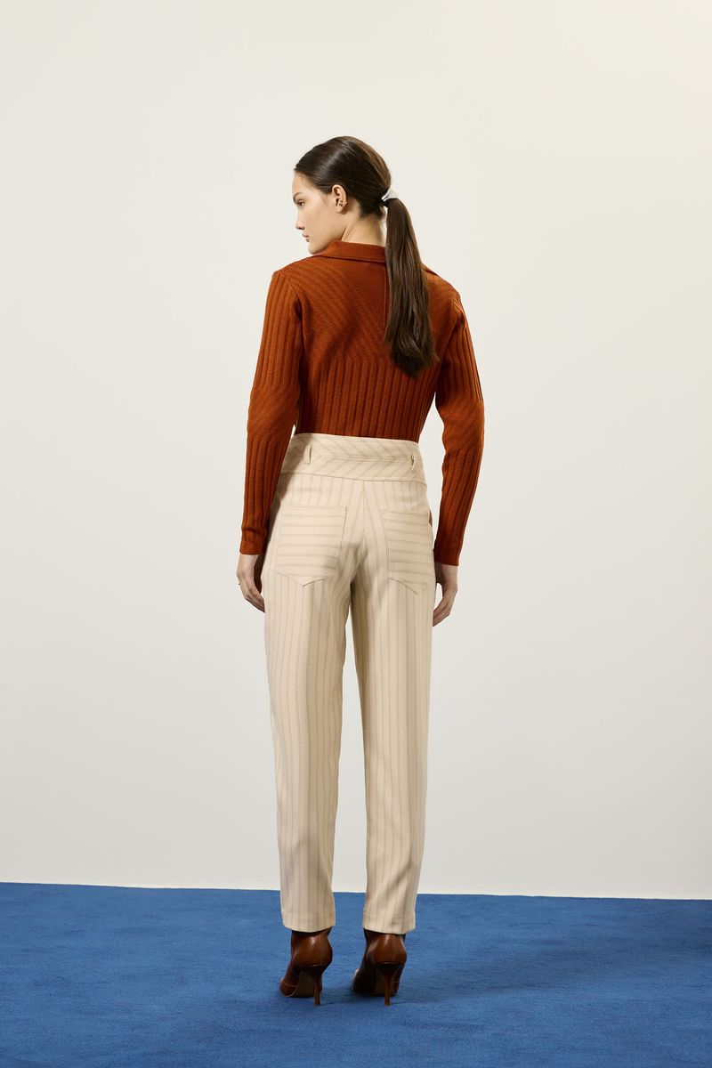 Calça chevron cós largo bege opera