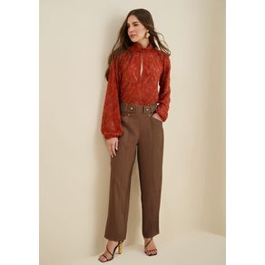 Calça Morena Rosa Cenoura Alta Marrom 44